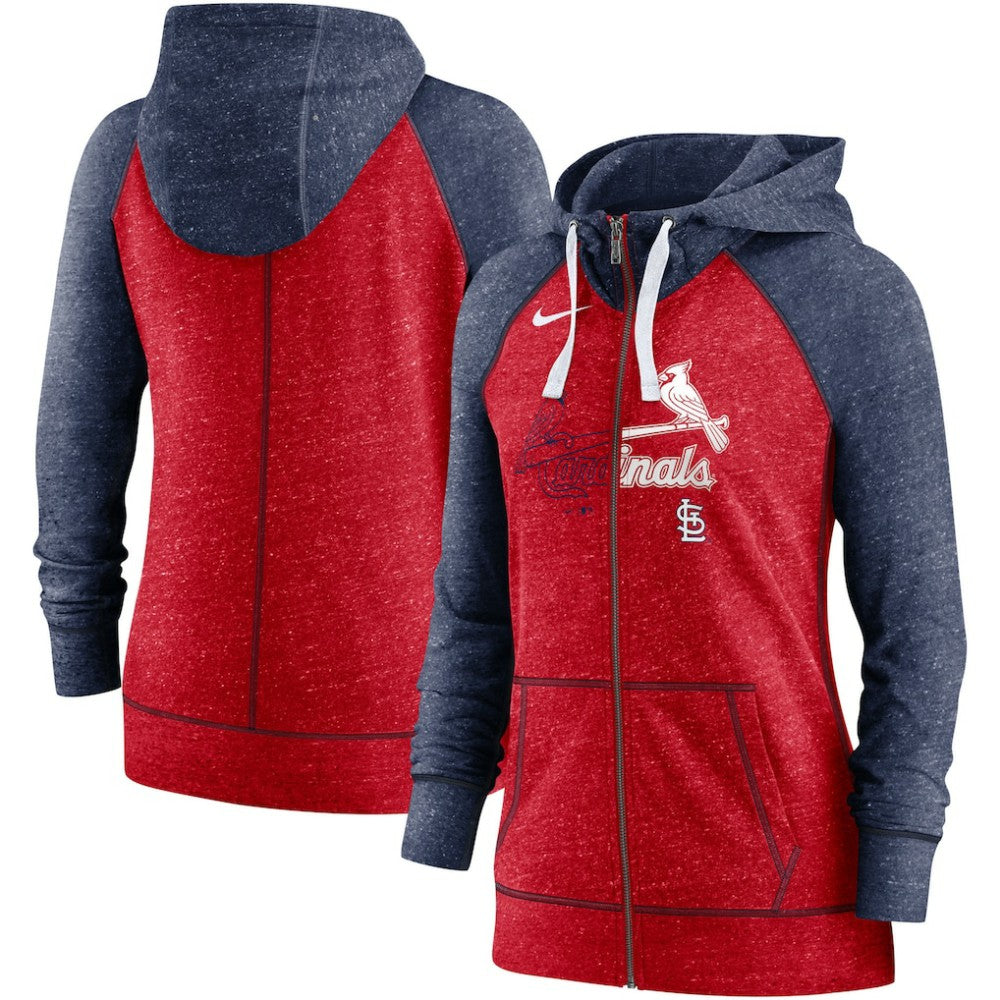 St. Louis Cardinals Nike Women's Split Wordmark Gym Vintage Raglan Lightweight Full-Zip Hoodie | MLB New
