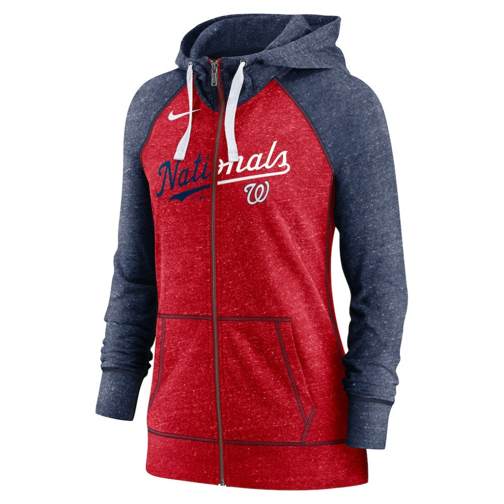 Washington Nationals Nike Women's Split Wordmark Gym Vintage Raglan Lightweight Full-Zip Hoodie | MLB For sale