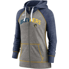 Milwaukee Brewers Nike Women's Split Wordmark Gym Vintage Raglan Lightweight Full-Zip Hoodie | MLB On Sale