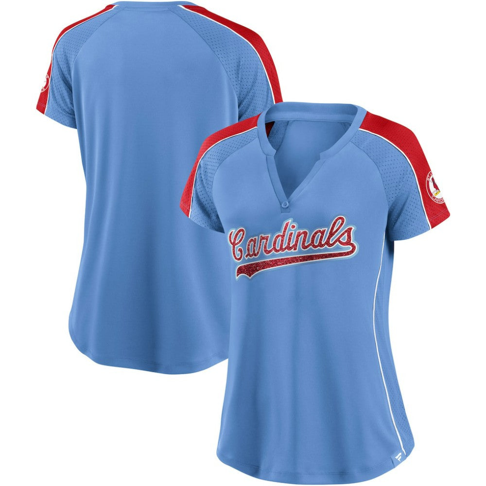 St. Louis Cardinals Fanatics Women's Light Blue/Red True Classic League Diva Pinstripe Raglan V-Neck T-Shirt | MLB Online