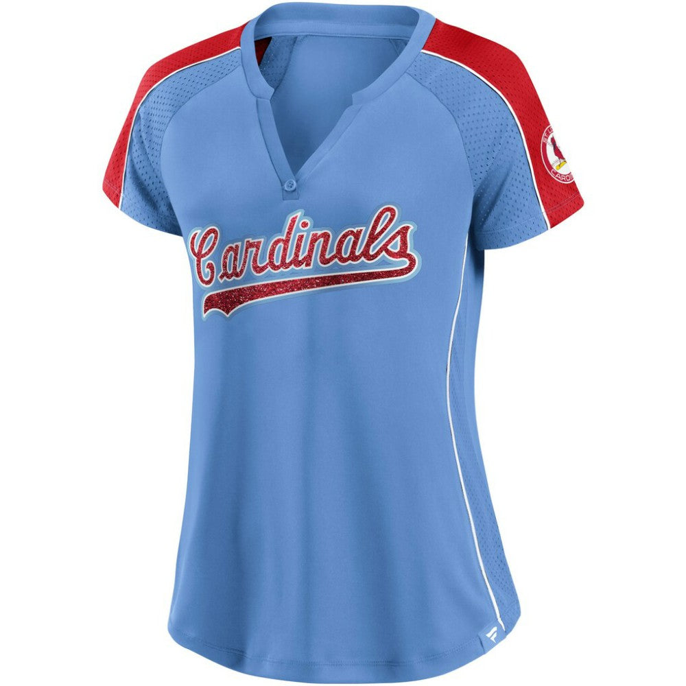 St. Louis Cardinals Fanatics Women's Light Blue/Red True Classic League Diva Pinstripe Raglan V-Neck T-Shirt | MLB Online