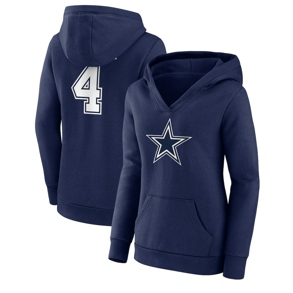 Dallas Cowboys Fanatics Dak Prescott  Women's Player Icon Name & Number V-Neck Pullover Hoodie