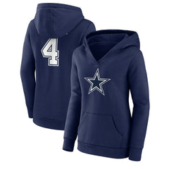 Dallas Cowboys Fanatics Dak Prescott  Women's Player Icon Name & Number V-Neck Pullover Hoodie