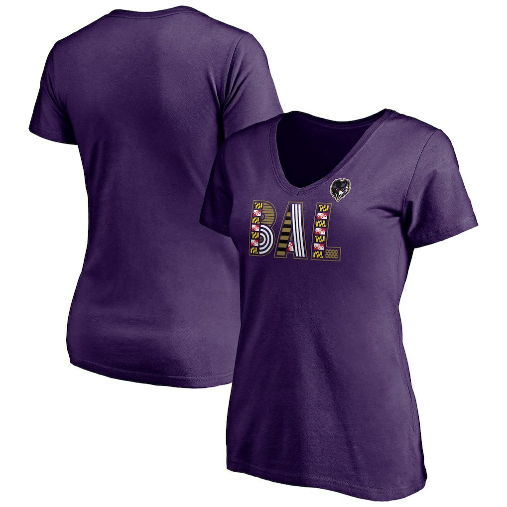 Baltimore Ravens Fanatics Women's Hometown Collection Wildcat V-Neck T-Shirt