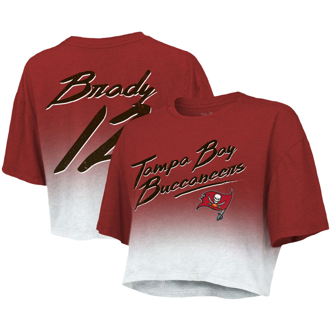 Tampa Bay Buccaneers  Tom Brady  Majestic Threads Women's Drip-Dye Player Name & Number Tri-Blend Crop T-Shirt