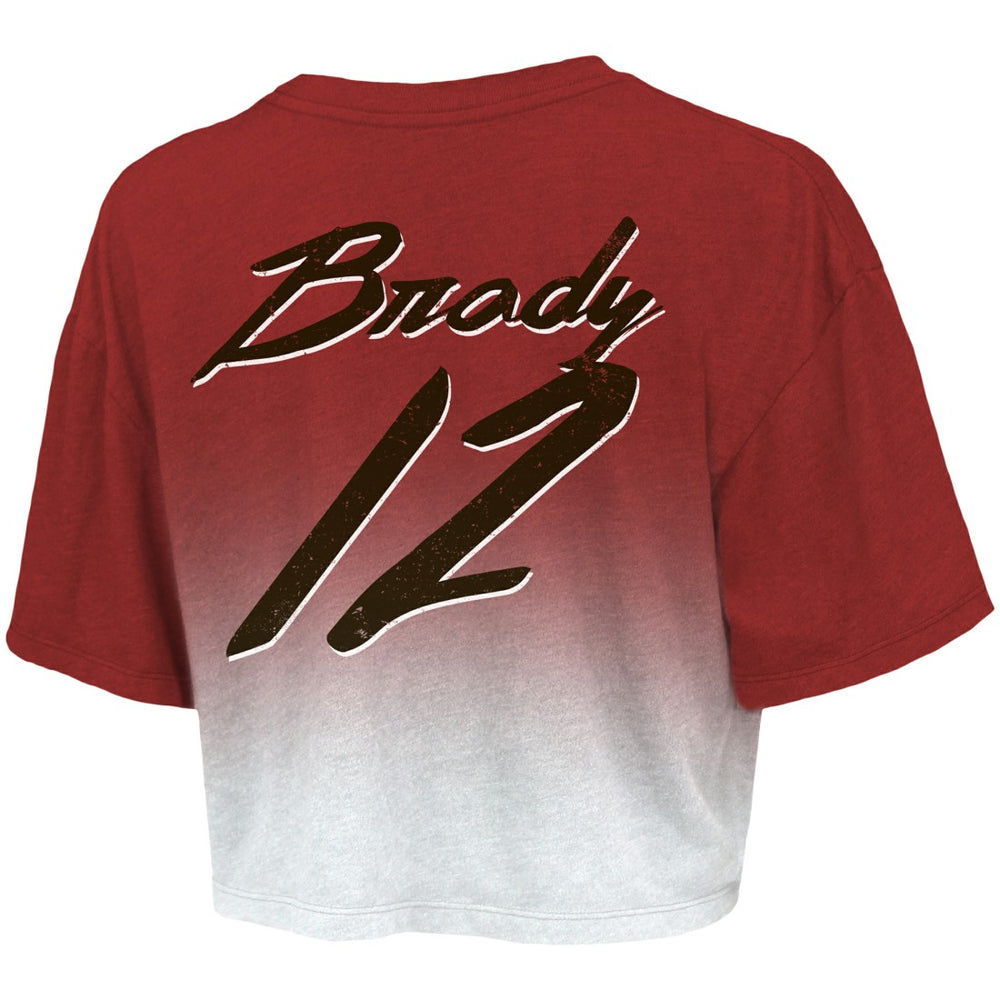 Tampa Bay Buccaneers  Tom Brady  Majestic Threads Women's Drip-Dye Player Name & Number Tri-Blend Crop T-Shirt