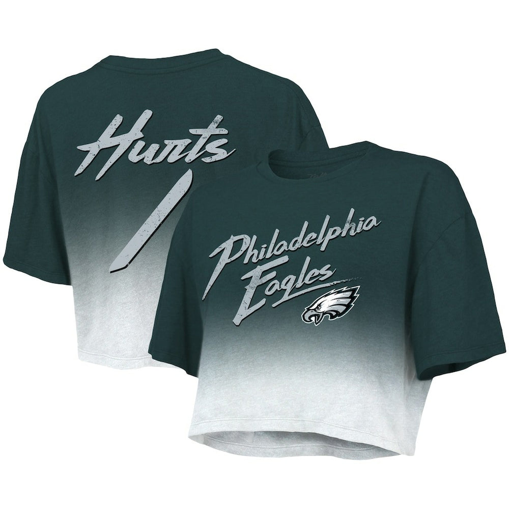 Philadelphia Eagles  Jalen Hurts  Majestic Threads Women's Dip-Dye Player Name & Number Crop Top