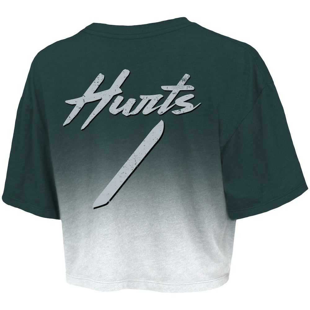 Philadelphia Eagles  Jalen Hurts  Majestic Threads Women's Dip-Dye Player Name & Number Crop Top