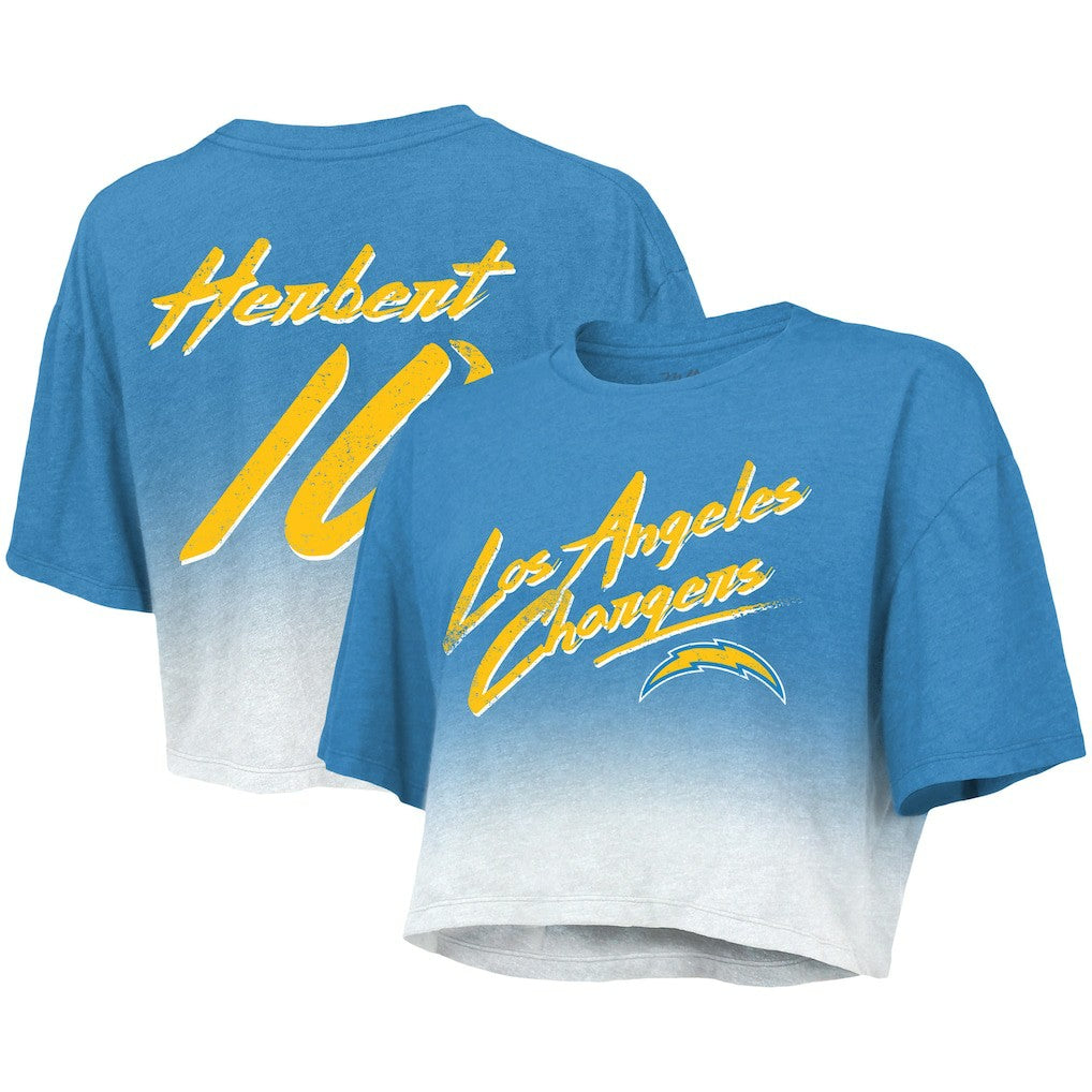 Los Angeles Chargers  Justin Herbert  Majestic Threads Women's Dip-Dye Player Name & Number Crop Top