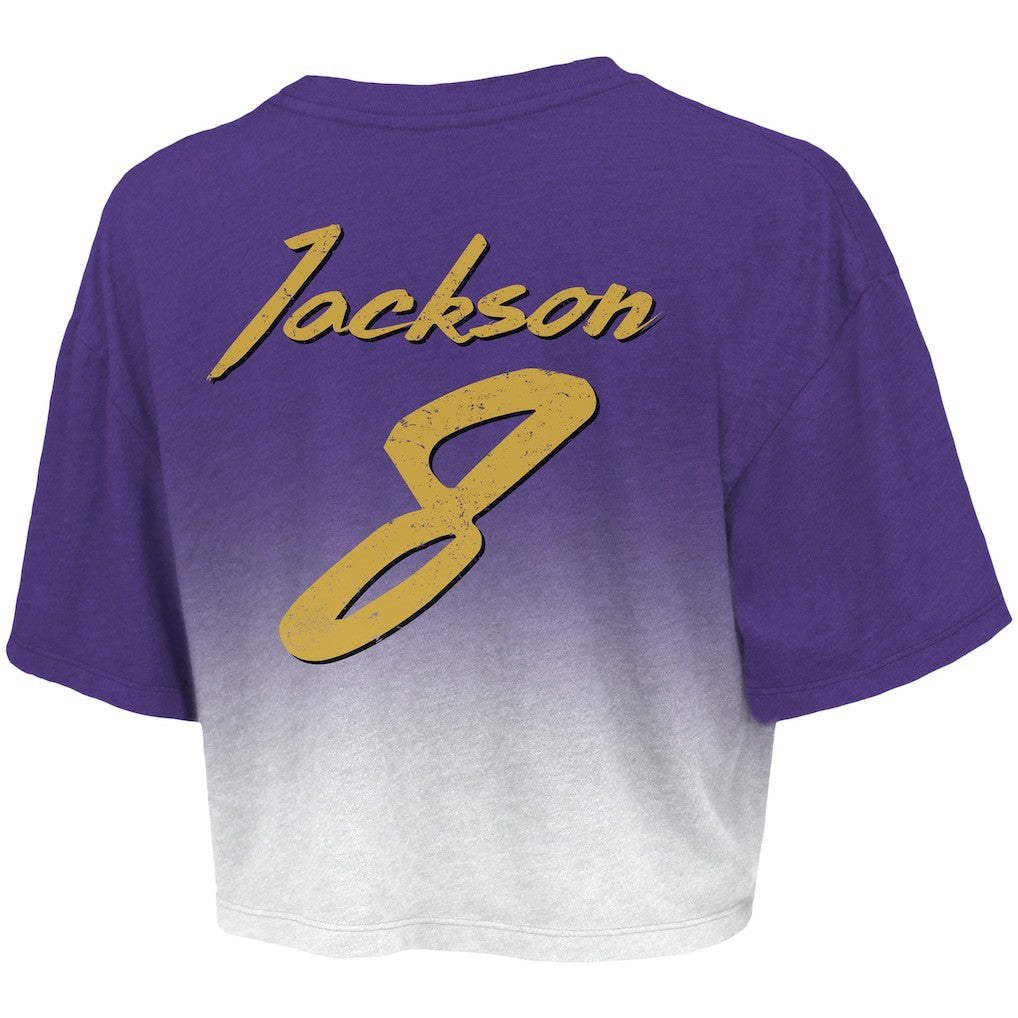 Baltimore Ravens  Lamar Jackson  Majestic Threads Women's Dip-Dye Player Name & Number Crop Top