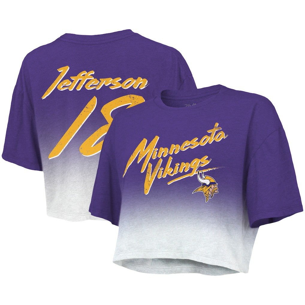 Minnesota Vikings  Justin Jefferson  Majestic Threads Women's Dip-Dye Player Name & Number Crop Top