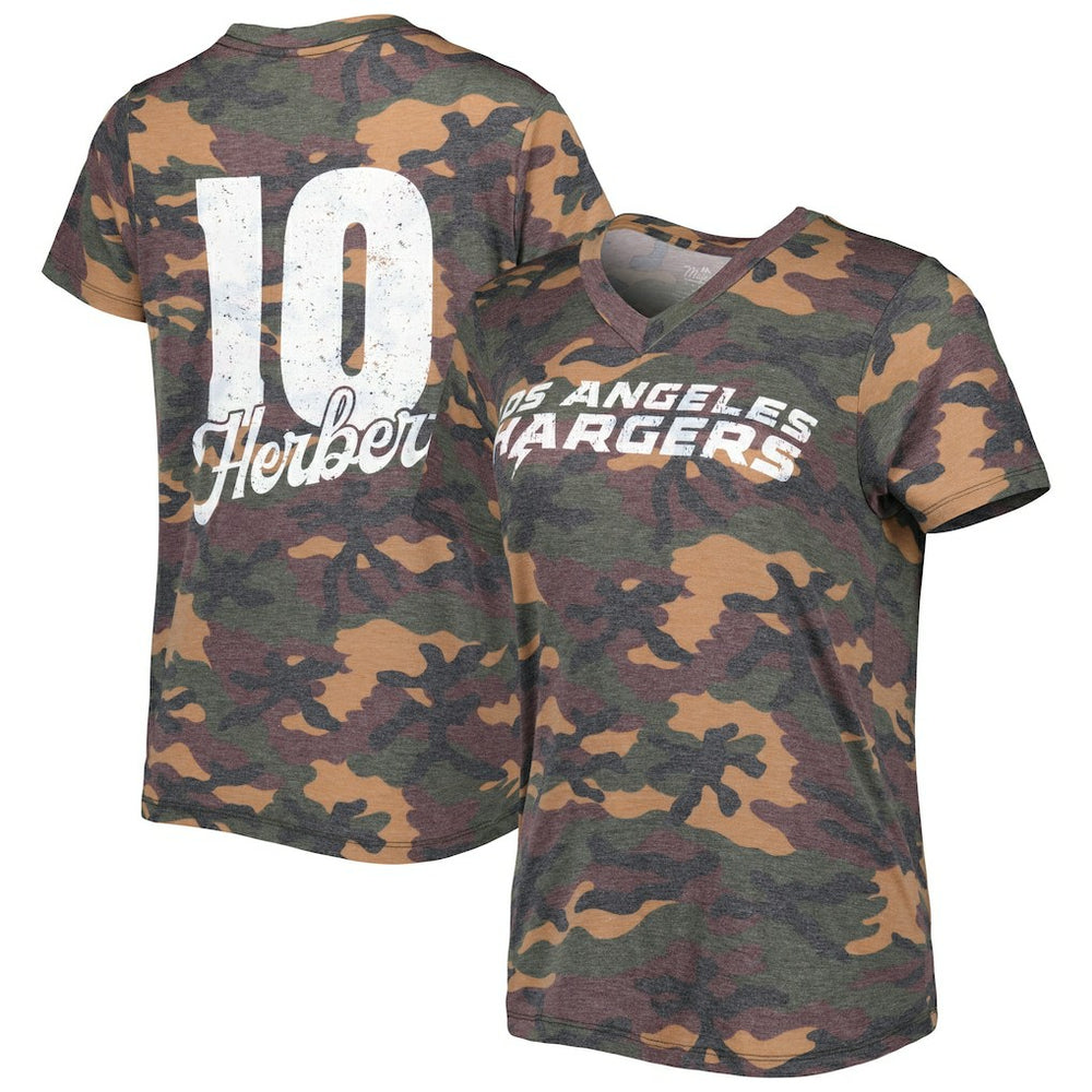 Los Angeles Chargers  Justin Herbert  Majestic Threads Women's Name & Number V-Neck Tri-Blend T-Shirt
