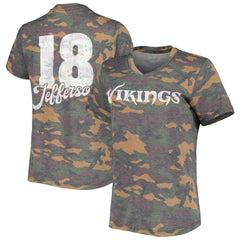 Minnesota Vikings  Justin Jefferson  Women's Name & Number Tri-Blend V-Neck T-Shirt
