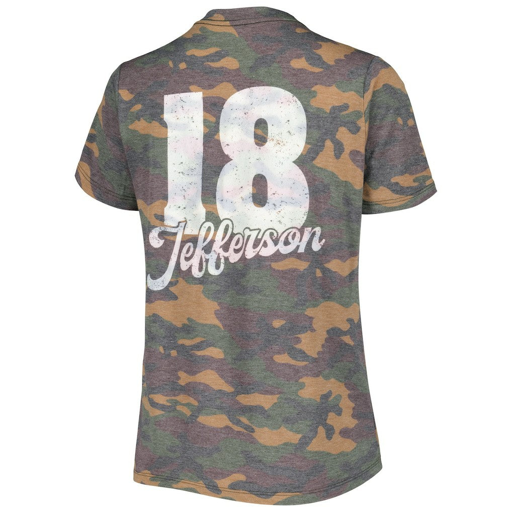 Minnesota Vikings  Justin Jefferson  Women's Name & Number Tri-Blend V-Neck T-Shirt