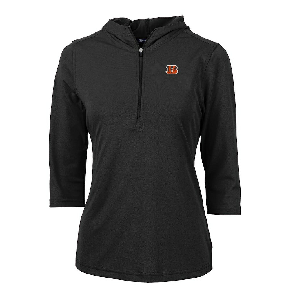 Cincinnati Bengals  Cutter & Buck Women's Virtue Eco Pique Half-Zip 3/4 Sleeve Pullover Hoodie