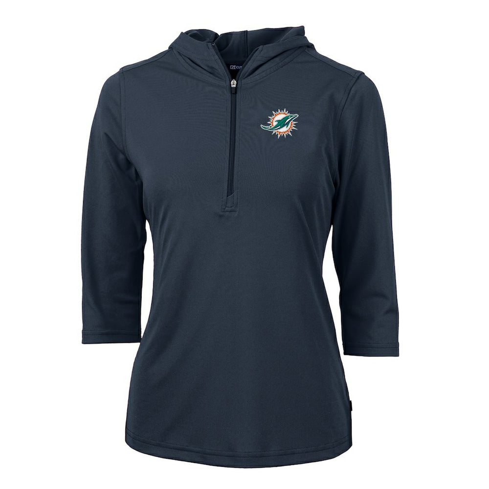 Miami Dolphins  Cutter & Buck Women's Virtue Eco Pique Half-Zip 3/4 Sleeve Pullover Hoodie