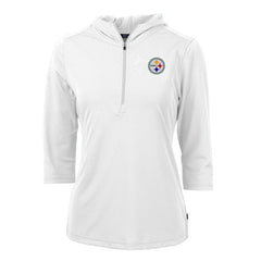 Pittsburgh Steelers  Cutter & Buck Women's Virtue Eco Pique Half-Zip 3/4 Sleeve Pullover Hoodie