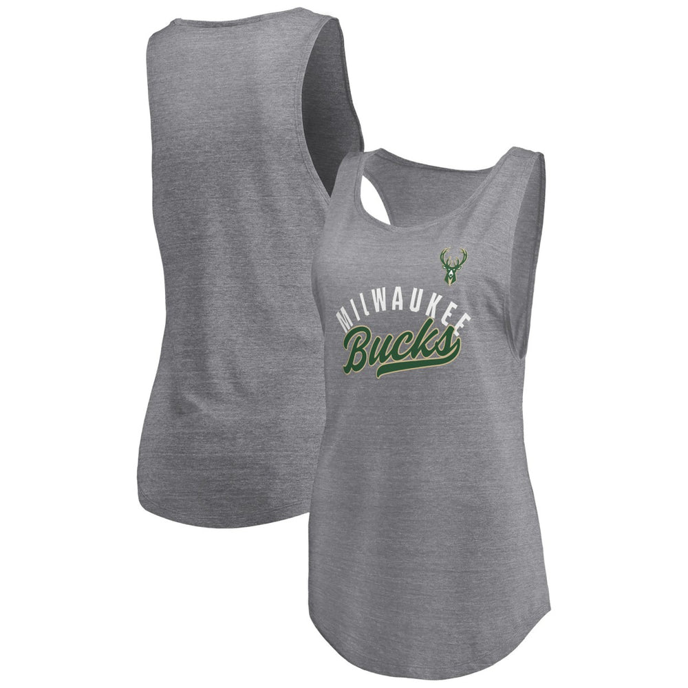Milwaukee Bucks Women's Quality Time Open Scoop Neck Tri-Blend Tank Top For Sale