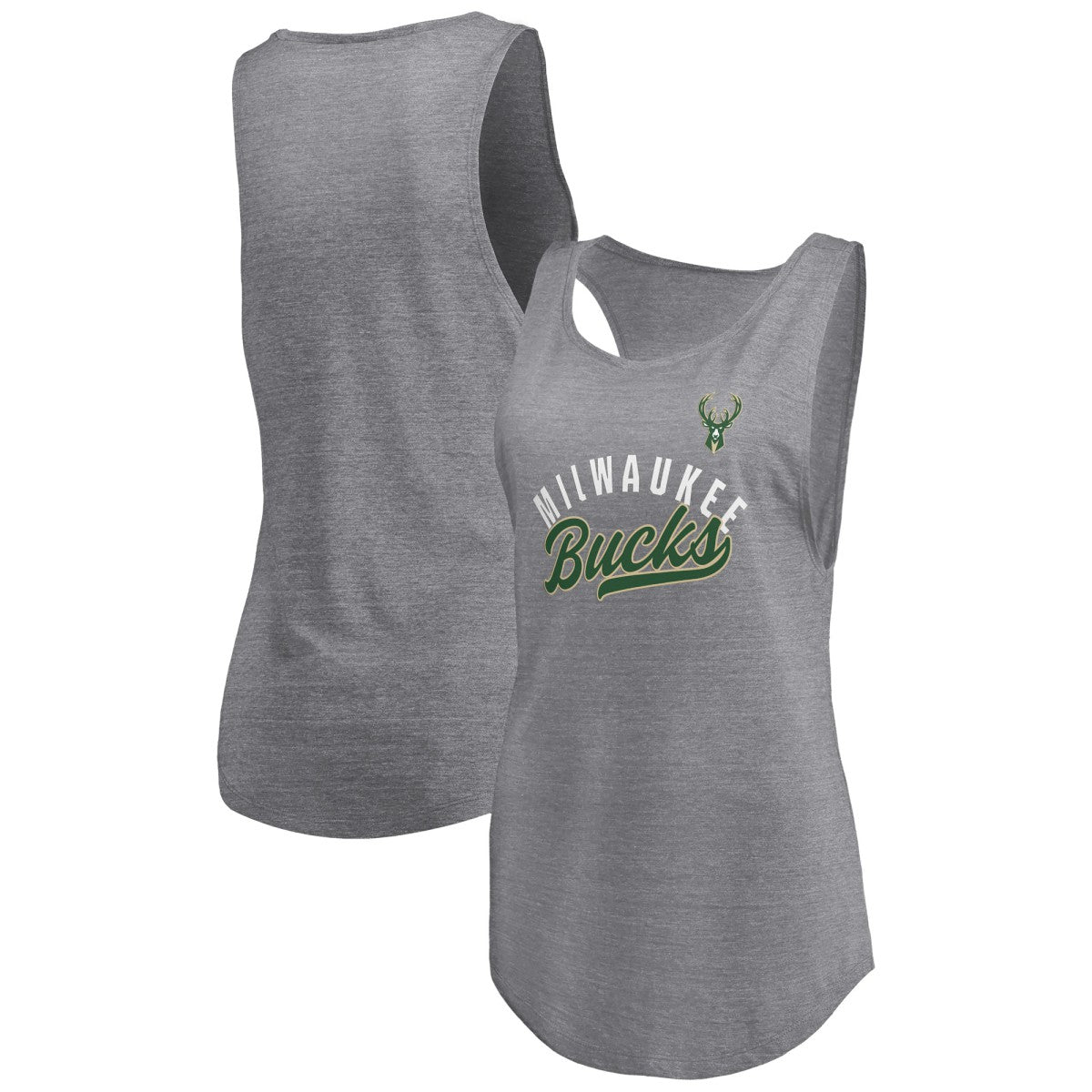 Milwaukee Bucks Women's Quality Time Open Scoop Neck Tri-Blend Tank Top For Sale