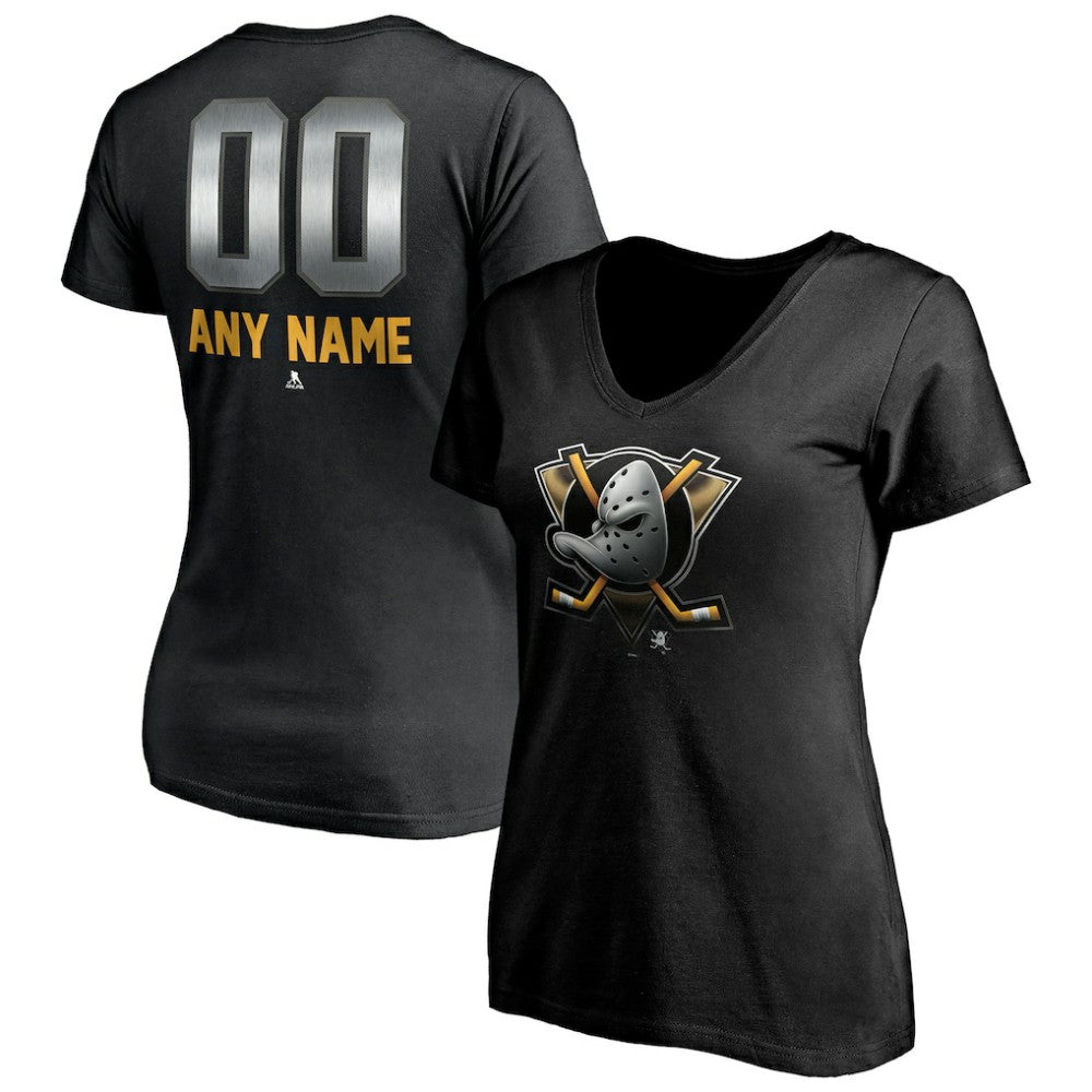 Anaheim Ducks Women's Personalized Midnight Mascot Logo V-Neck T-Shirt For Sale