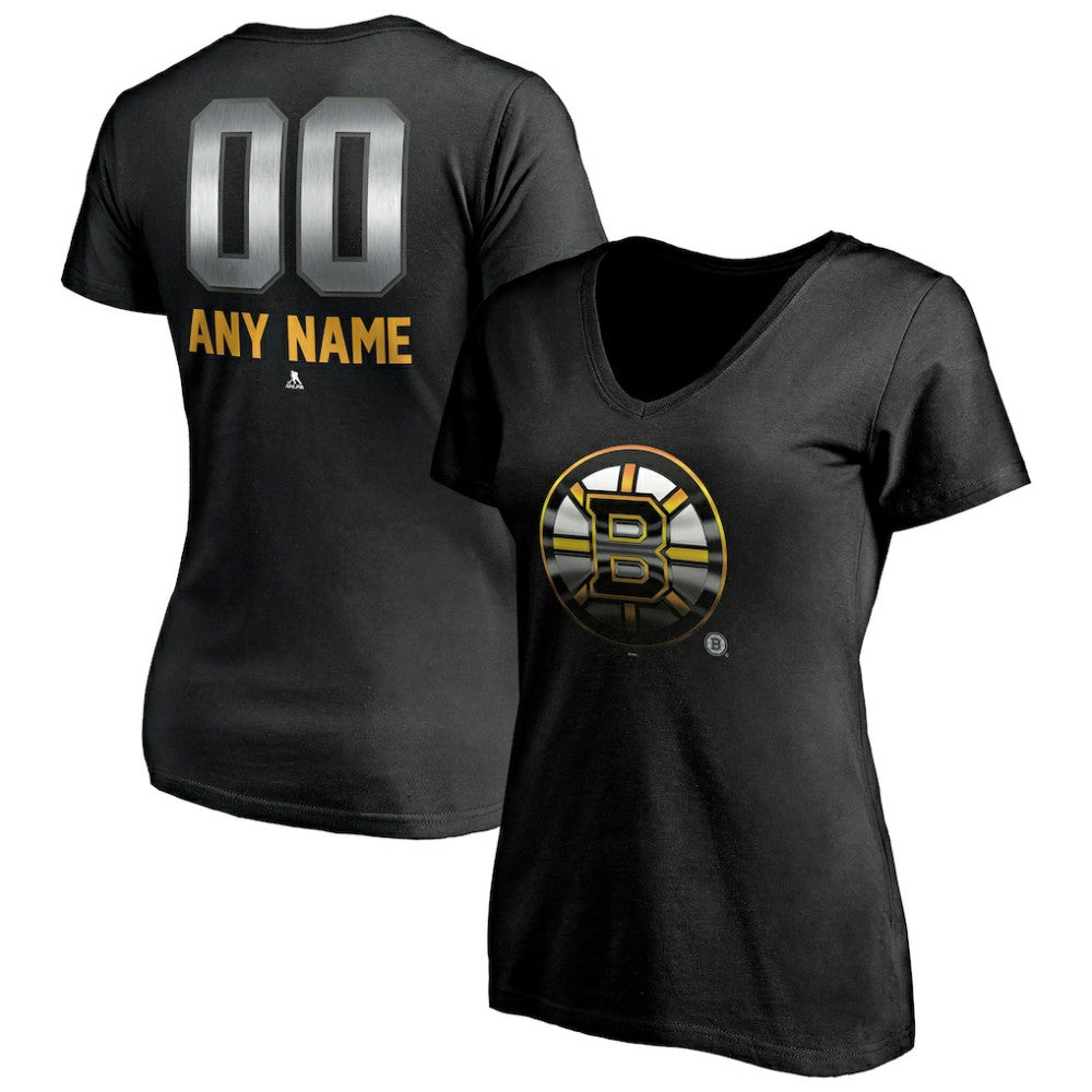 Boston Bruins Women's Personalized Midnight Mascot Logo V-Neck T-Shirt Discount