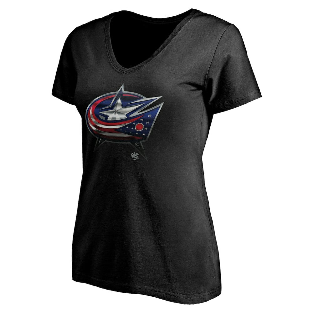 Columbus Blue Jackets Women's Personalized Midnight Mascot Logo V-Neck T-Shirt Discount
