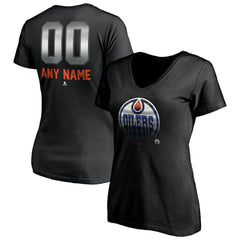 Edmonton Oilers Women's Personalized Midnight Mascot Logo V-Neck T-Shirt For Sale