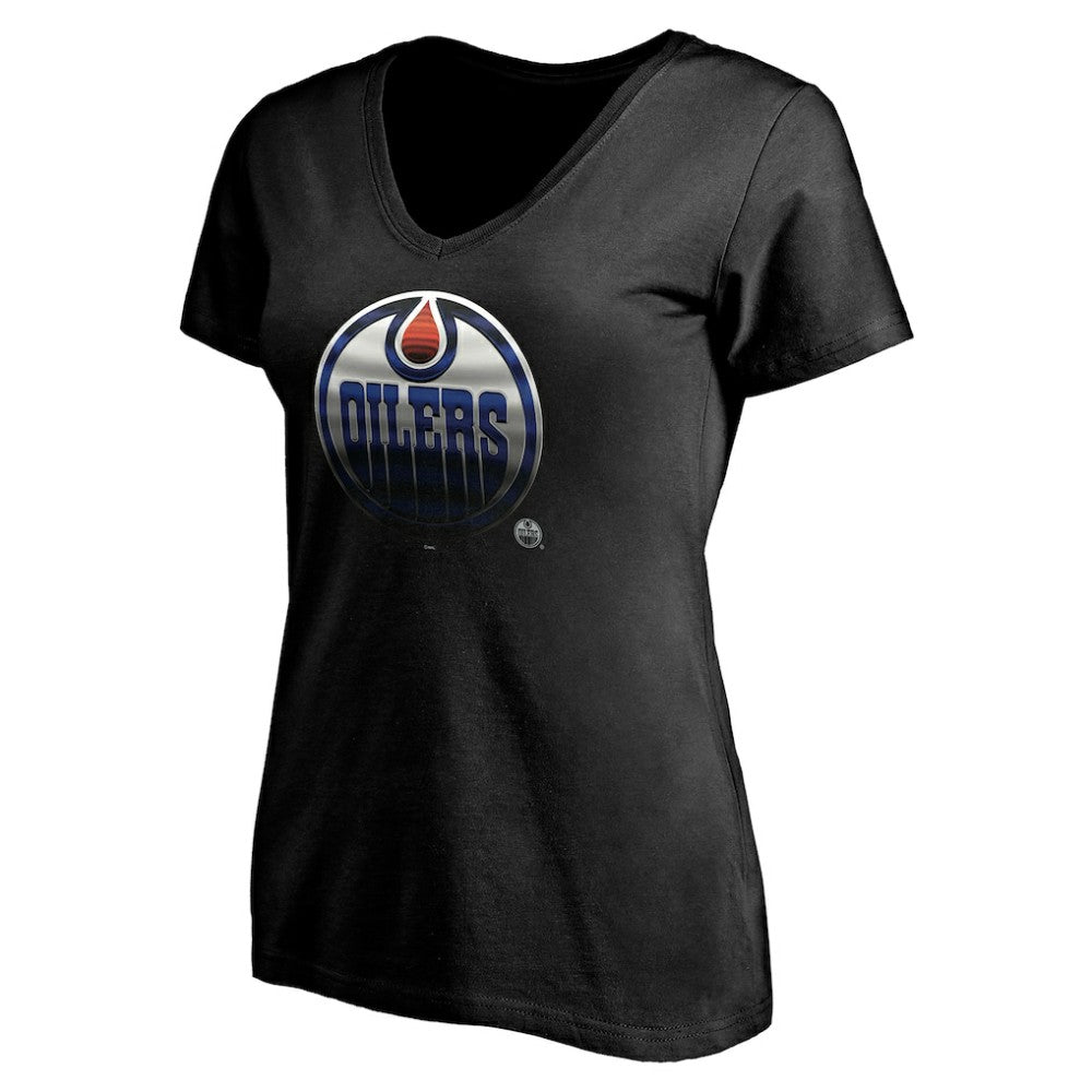 Edmonton Oilers Women's Personalized Midnight Mascot Logo V-Neck T-Shirt For Sale