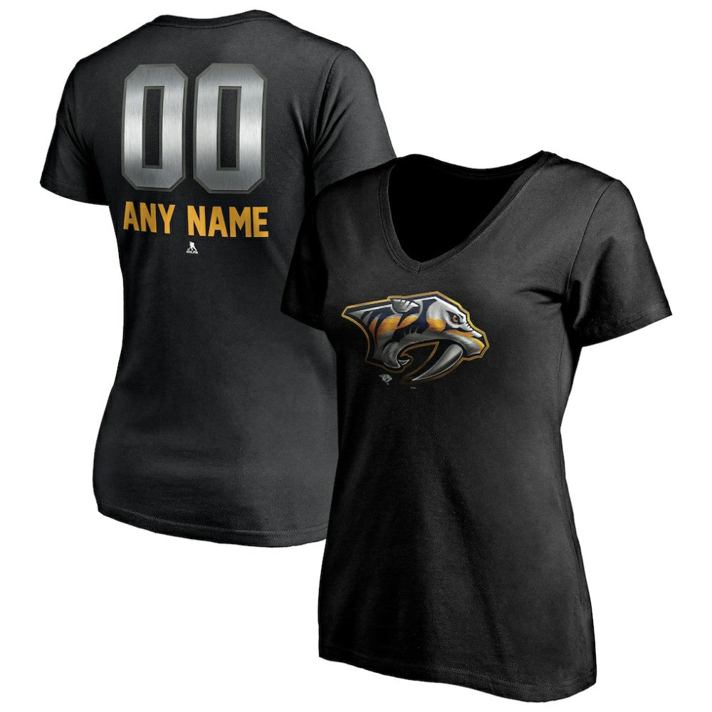 Nashville Predators Women's Personalized Midnight Mascot Logo V-Neck T-Shirt Outlet