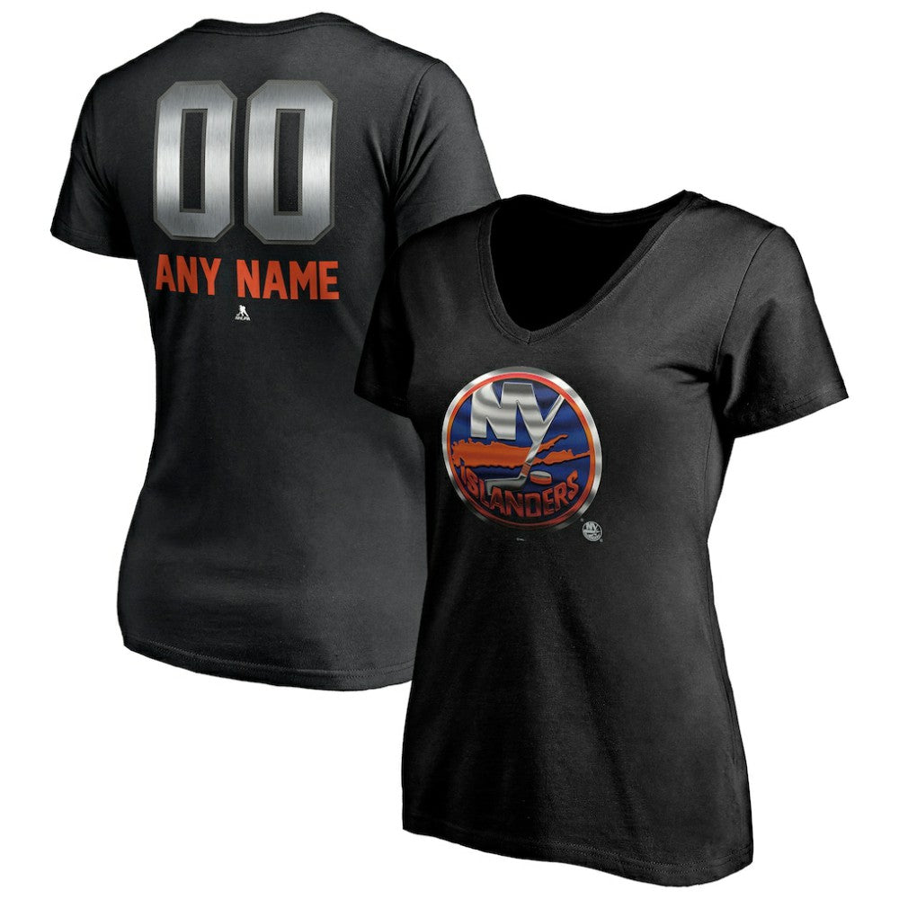New York Islanders Women's Personalized Midnight Mascot Logo V-Neck T-Shirt Discount