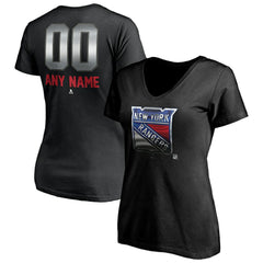 New York Rangers Women's Personalized Midnight Mascot Logo V-Neck T-Shirt On Sale