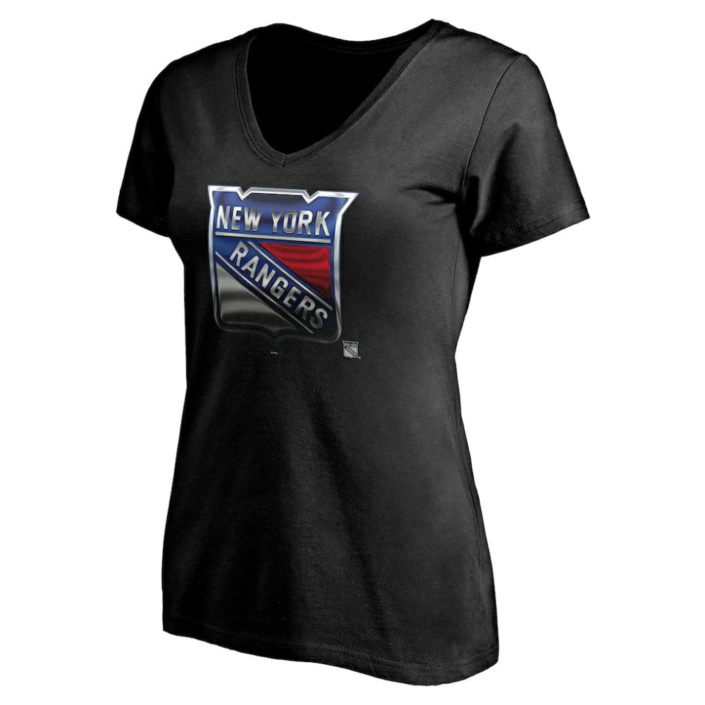 New York Rangers Women's Personalized Midnight Mascot Logo V-Neck T-Shirt On Sale