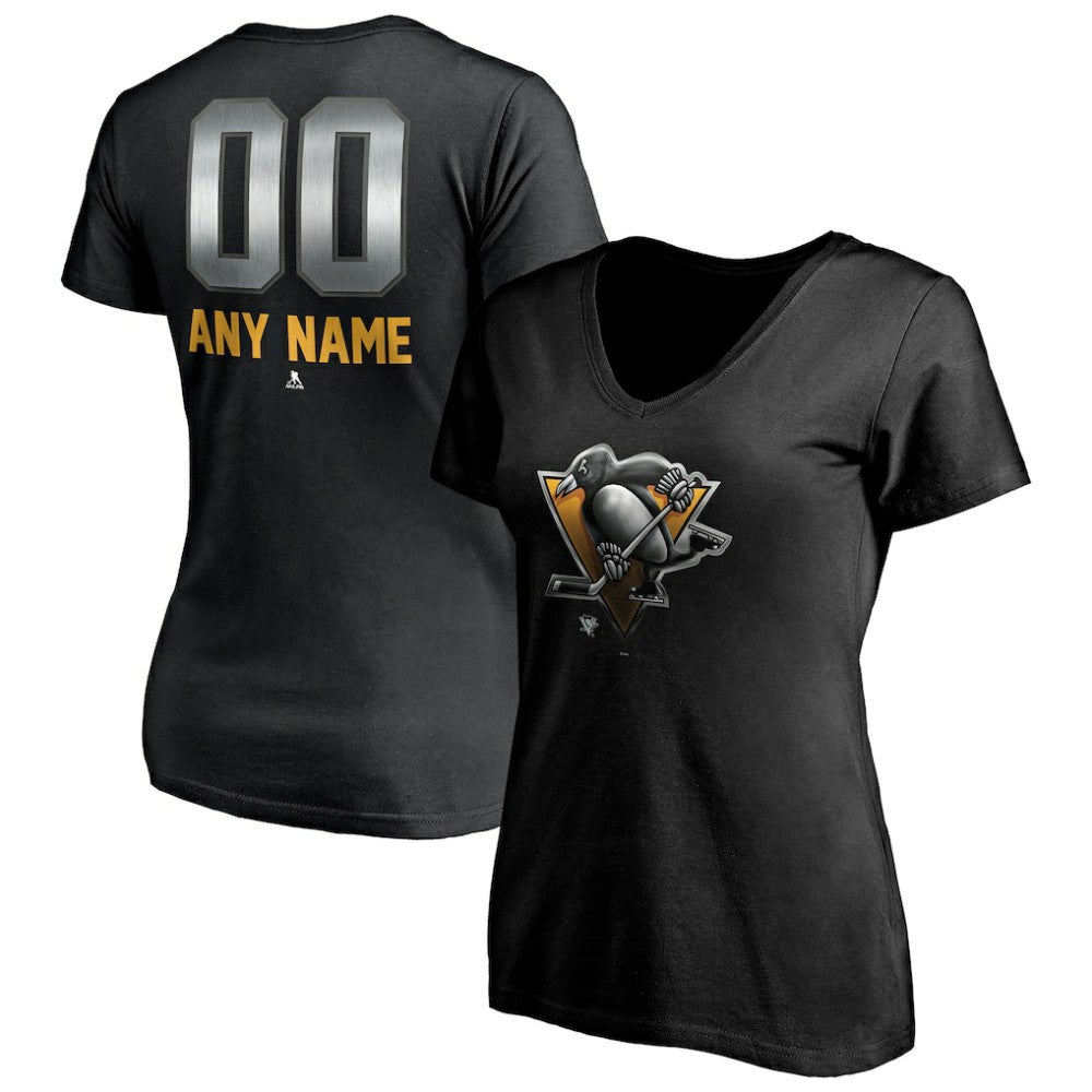 Pittsburgh Penguins Women's Personalized Midnight Mascot Logo V-Neck T-Shirt For Sale