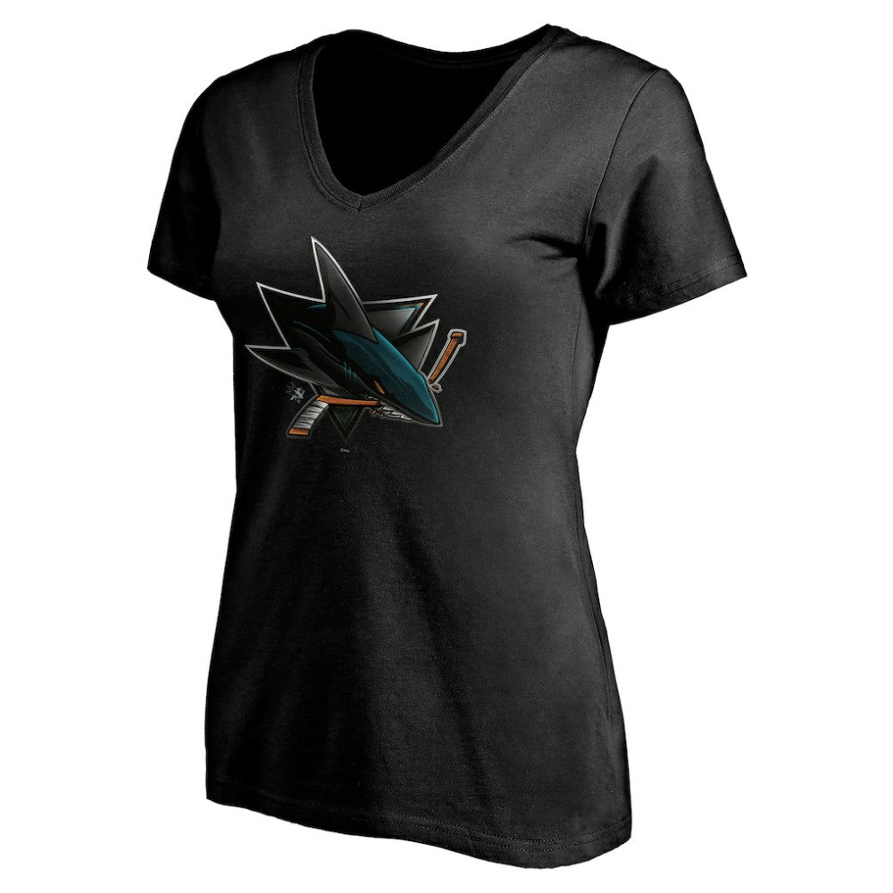 San Jose Sharks Women's Personalized Midnight Mascot Logo V-Neck T-Shirt Outlet