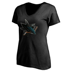 San Jose Sharks Women's Personalized Midnight Mascot Logo V-Neck T-Shirt Outlet