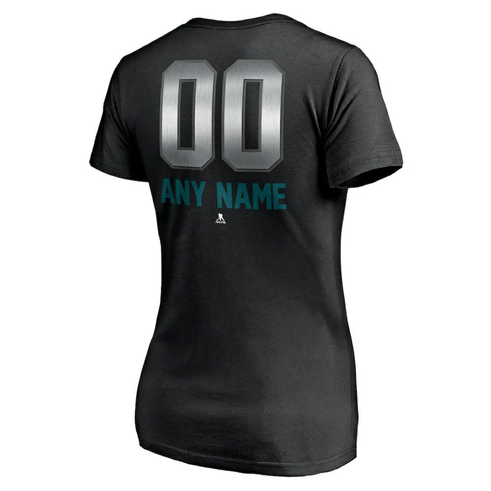 San Jose Sharks Women's Personalized Midnight Mascot Logo V-Neck T-Shirt Outlet