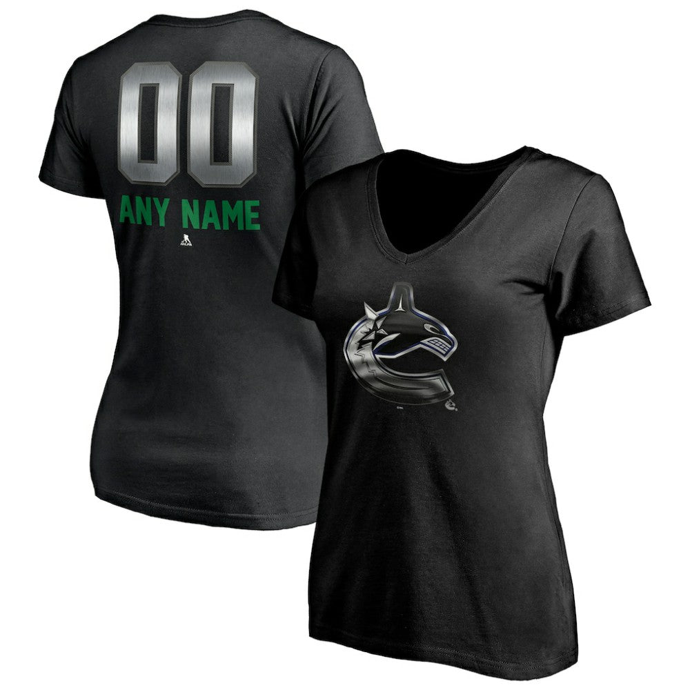 Vancouver Canucks Women's Personalized Midnight Mascot Logo V-Neck T-Shirt Outlet