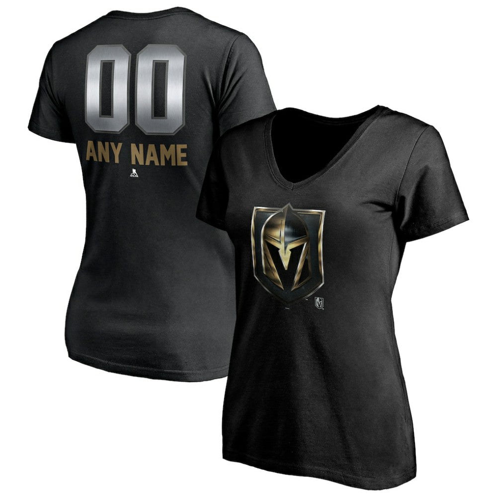 Vegas Golden Knights Women's Personalized Midnight Mascot Logo V-Neck T-Shirt Discount