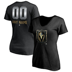 Vegas Golden Knights Women's Personalized Midnight Mascot Logo V-Neck T-Shirt Discount