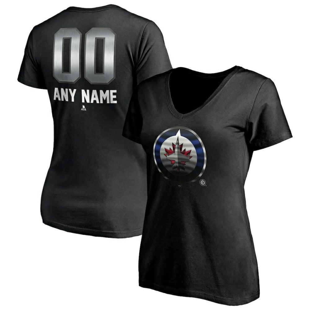Winnipeg Jets Women's Personalized Midnight Mascot Logo V-Neck T-Shirt Online