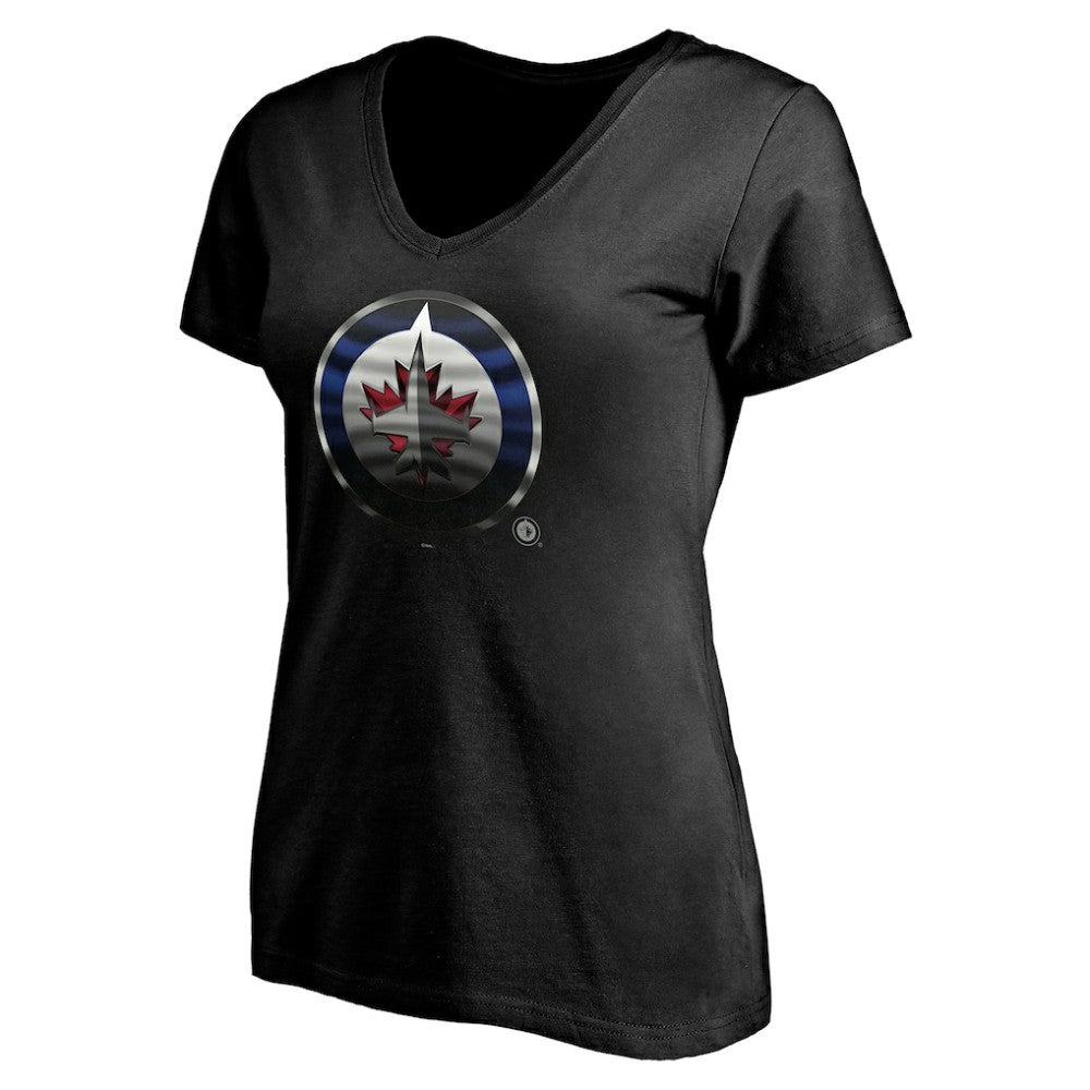 Winnipeg Jets Women's Personalized Midnight Mascot Logo V-Neck T-Shirt Online