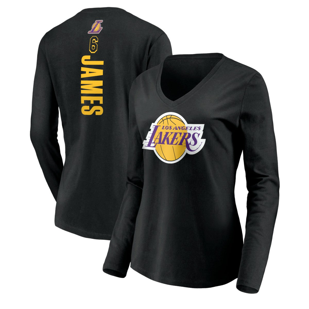 LeBron James Los Angeles Lakers Women's #6 Playmaker Name & Number Long Sleeve V-Neck T-Shirt Discount