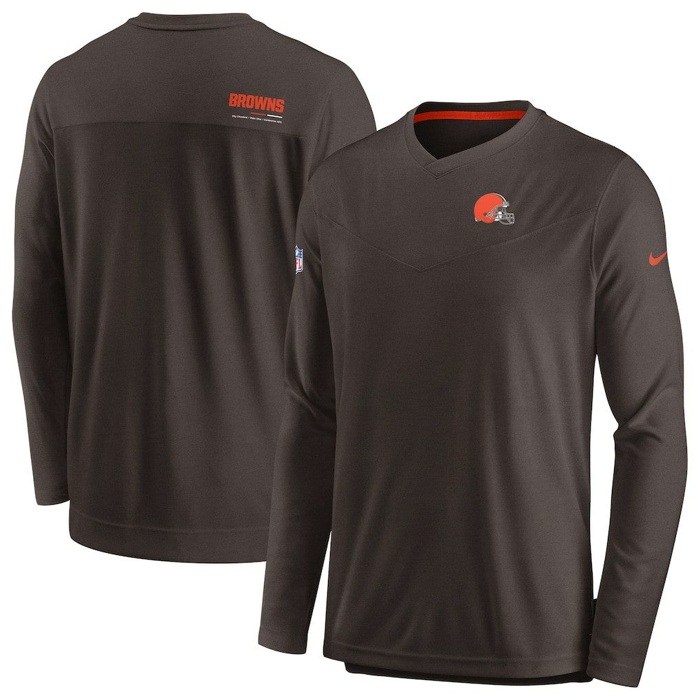 Cleveland Browns Nike Sideline Coach Chevron Lock Up Long Sleeve V-Neck Performance T-Shirt