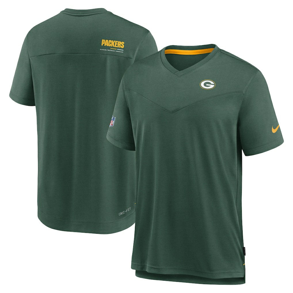 Green Bay Packers Nike Sideline Coach Chevron Lock Up Logo V-Neck Performance T-Shirt