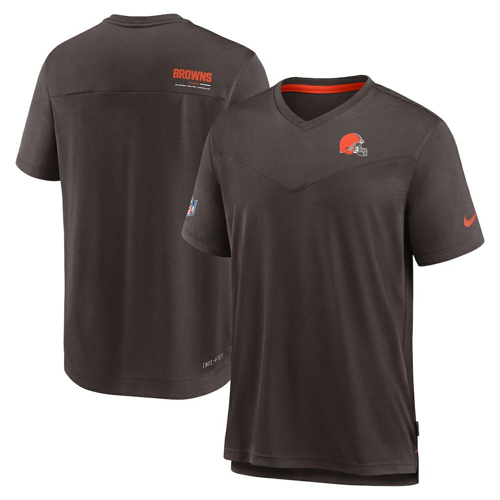 Cleveland Browns Nike Sideline Coach Chevron Lock Up Logo V-Neck Performance T-Shirt