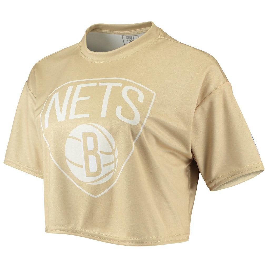 Brooklyn Nets Women's Tan Sand Crop Top discount On Sale