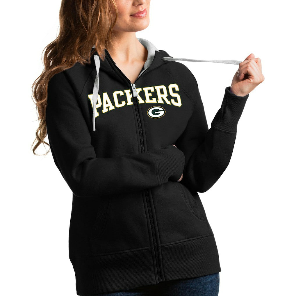 Green Bay Packers  Antigua Women's Wordmark Victory Full-Zip Hoodie