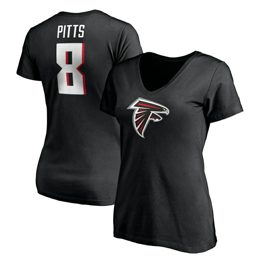 Atlanta Falcons Fanatics Kyle Pitts  Women's Player Icon Name & Number V-Neck T-Shirt