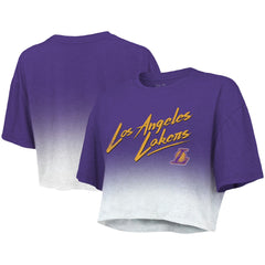 Los Angeles Lakers Majestic Threads Women's Dirty Dribble Tri-Blend Cropped T-Shirt New