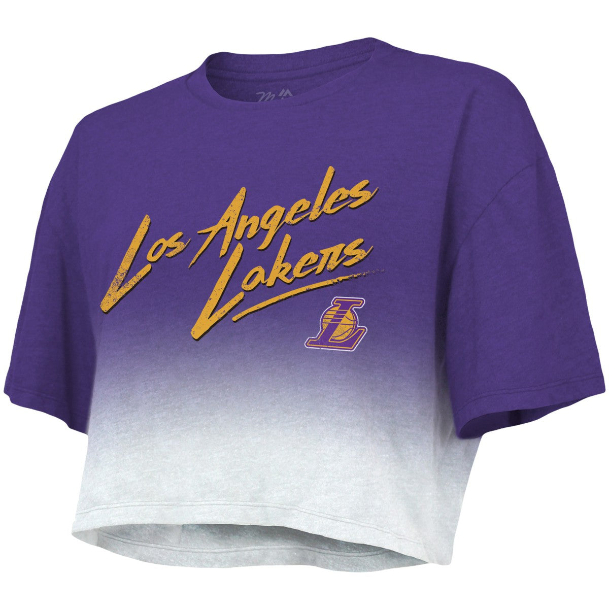 Los Angeles Lakers Majestic Threads Women's Dirty Dribble Tri-Blend Cropped T-Shirt New
